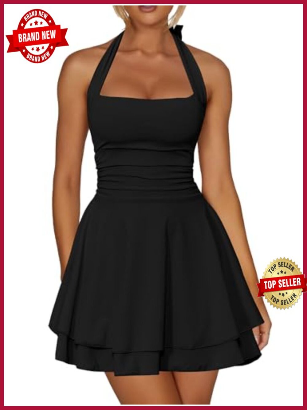 Kaximil Halter Neck Ruffle Hem Mini Dress Backless Sleeveless